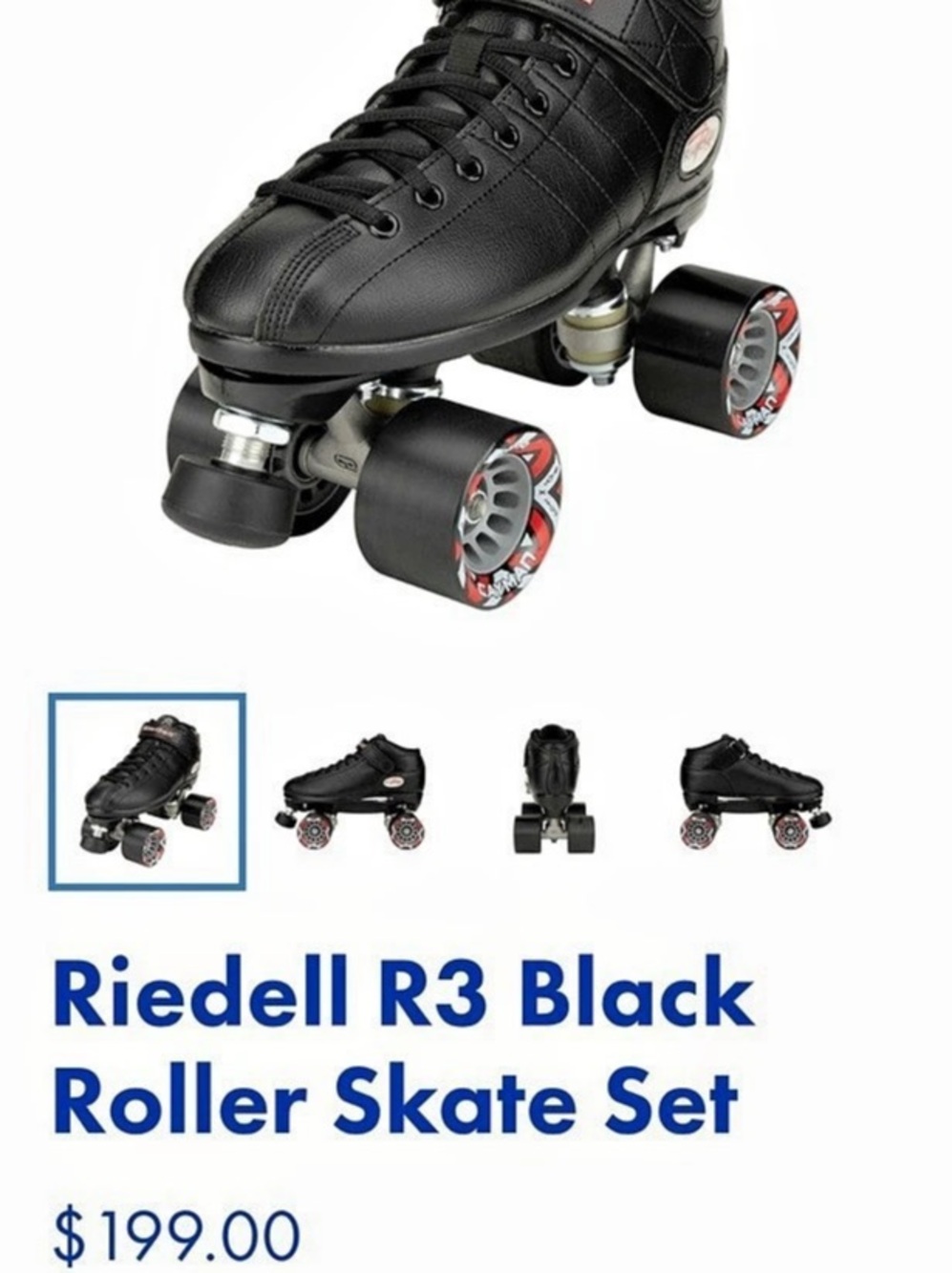 Riedell R3 Black & Red Roller Skates Athletic Size 8